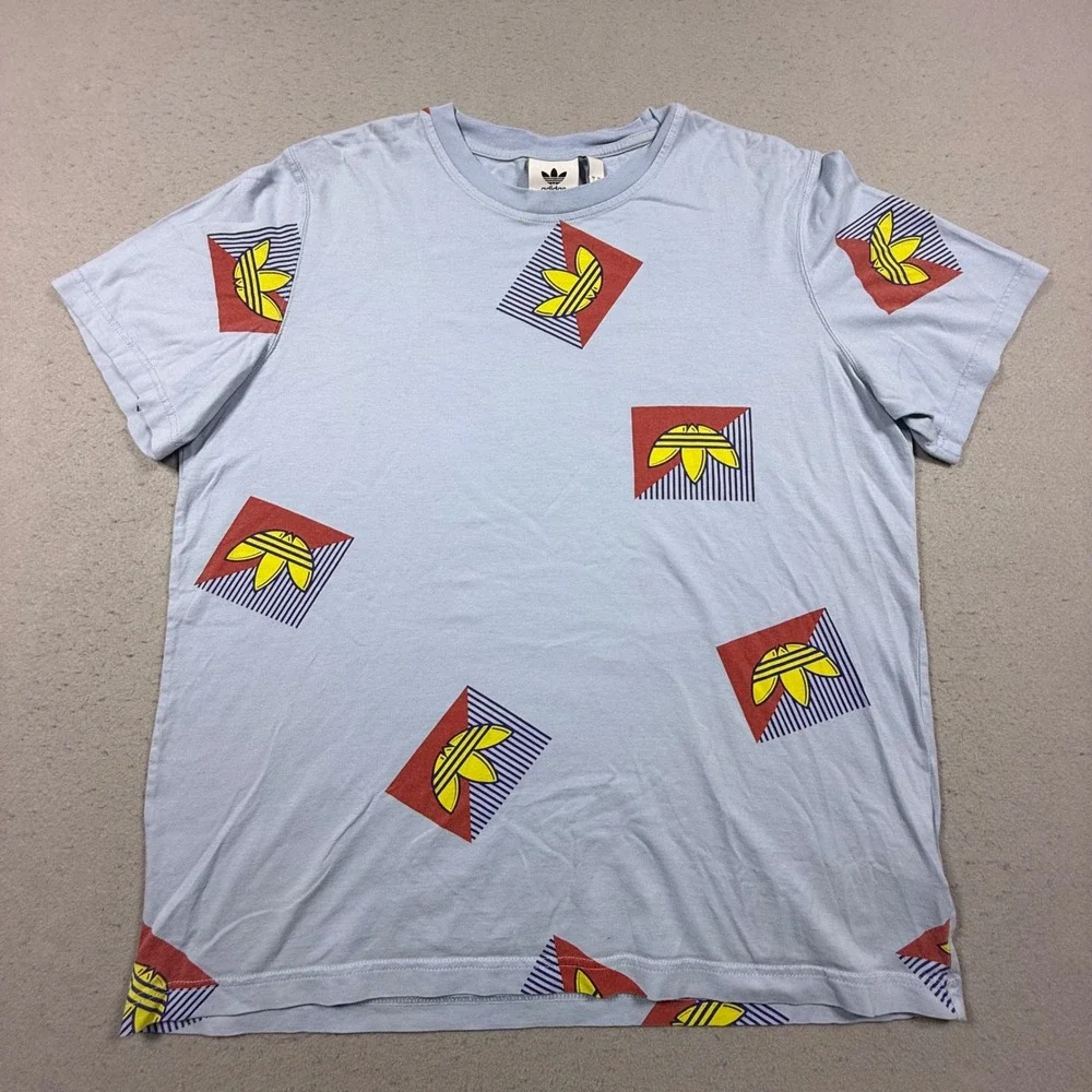 Adidas Originals Mens Trefoil Geometric Graphic T-Shirt Light Blue Large